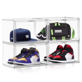 4Pack Sneaker Storage for Sneakerheads Display Case Shoe Storage Boxes with Magnetic Door Handbag Storage Shoe Organizer, Size 14