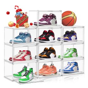 10Pack Acrylic Shoe Display Case 360lear Plastic Shoe Box Stackable Sneaker Storage Box with Magnetic Door Shoe Boots and Hat Organizer Size 15