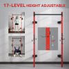 Soozier Folding Squat Rack with Pull Up Bar, Wall Mounted and Adjustable, 1000 Pounds Capacity Power Rack, Red