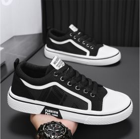 Summer fashion trend, versatile men's new breathable canvas shoes and casual sports shoes (Color: BlackSize42)