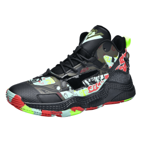 New Men's Basketball Shoes Trend Basketball Sneakers Men's Air Cushion Outdoor High Quality Sneakers (Color: Black redSize40)