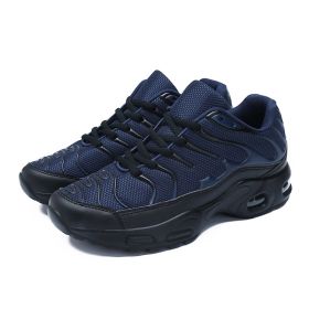 Men's shoes autumn new shock-absorbing air cushion running shoes outdoor mesh sneakers men's casual running shoes large size fashion shoes (Color: Dark blueSize46)