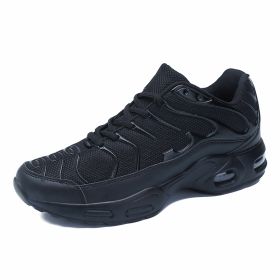 Men's shoes autumn new shock-absorbing air cushion running shoes outdoor mesh sneakers men's casual running shoes large size fashion shoes (Color: BlackSize39)