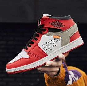 Autumn and winter new AJ high top board shoes trend all match student shoes men and women lovers sports casual shoes (Color: RedSize38)
