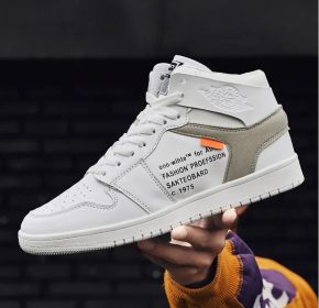 Autumn and winter new AJ high top board shoes trend all match student shoes men and women lovers sports casual shoes (Color: WhiteSize38)