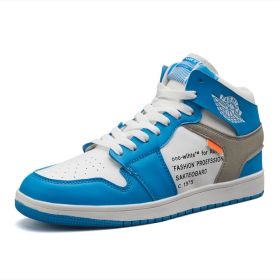 Autumn and winter new AJ high top board shoes trend all match student shoes men and women lovers sports casual shoes (Color: BlueSize36)