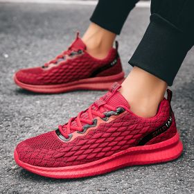 2024 new men's sports shoes flying woven leisure running shoes (Color: RedSize43)