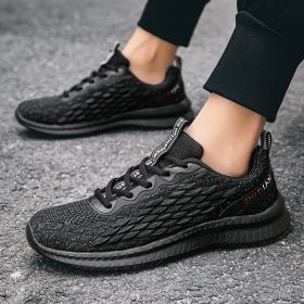 2024 new men's sports shoes flying woven leisure running shoes (Color: BlackSize39)