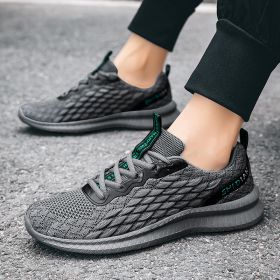 2024 new men's sports shoes flying woven leisure running shoes (Color: greySize42)