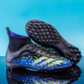 Men's and women's football shoes youth long spike broken spike professional football sneakers (Color: Black blue (broken nail), size: 41)