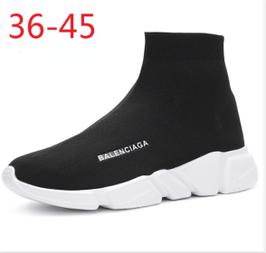 New high top breathable foot pedal men's and women's same couple shoes high bounce flying woven casual shoes (Color: Black  whiteSize44)