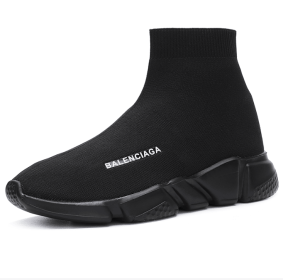 New high top breathable foot pedal men's and women's same couple shoes high bounce flying woven casual shoes (Color: BlackSize36)