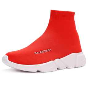New high top breathable foot pedal men's and women's same couple shoes high bounce flying woven casual shoes (Color: RedSize38)