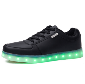 Men's and women's new leisure led luminous shoes seven colored lights low help trend everything casual board shoes (Color: BlackSize42)