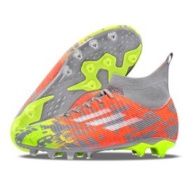New high top Mandarin duck two-color long spike broken spike football sneakers (Color: Orange/spikeSize37)