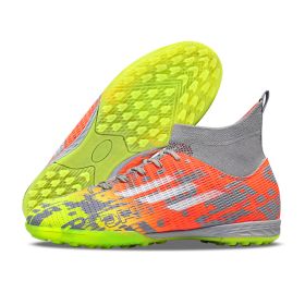 New high top Mandarin duck two-color long spike broken spike football sneakers (Color: Orange/broken nailsSize37)