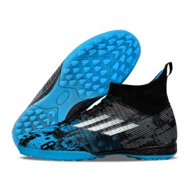 New high top Mandarin duck two-color long spike broken spike football sneakers (Color: Blue/broken nailsSize37)