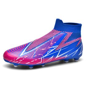 Men's and women's new football shoes youth students AG spikes high tops breathable lawn professional training shoes (Color: Sapphire blue (spike)Size36)