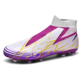 Men's and women's new football shoes youth students AG spikes high tops breathable lawn professional training shoes (Color: Purple (spike)Size41)