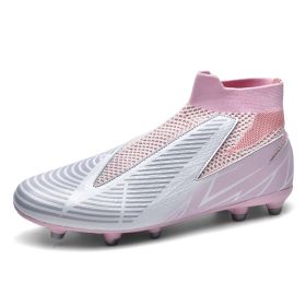 Men's and women's new football shoes youth students AG spikes high tops breathable lawn professional training shoes (Color: White powder (spike)Size47)