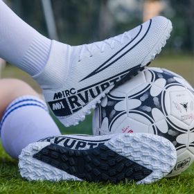 Large size youth adult football shoes long spikes short spikes sports football shoes (Color: White nailSize44)