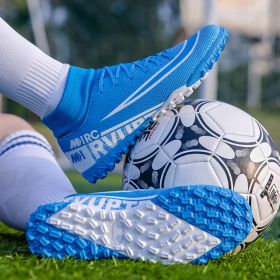Large size youth adult football shoes long spikes short spikes sports football shoes (Color: Blue nailSize42)