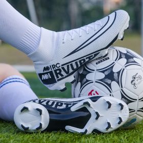 Large size youth adult football shoes long spikes short spikes sports football shoes (Color: White spikeSize42)