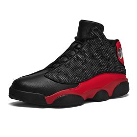 JJ tiger Big size men's basketball shoes Rubber soles ring men's shoes (35-47 Optional) (Color: black redSize46)