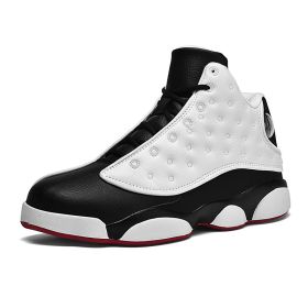 JJ tiger Big size men's basketball shoes Rubber soles ring men's shoes (35-47 Optional) (Color: White and blackSize43)