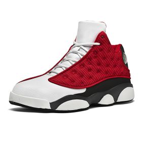 JJ tiger Big size men's basketball shoes Rubber soles ring men's shoes (35-47 Optional) (Color: Grey and redSize42)