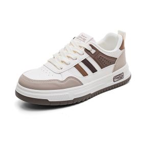 Spring and autumn new trend board shoes low-top casual men's shoes fashion men's fashion shoes (Color: White brownSize40)