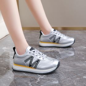 Autumn new women's sports shoes Forrest Gump shoes fashion trend all women casual sports shoes running shoes (Color: SilverSize40)