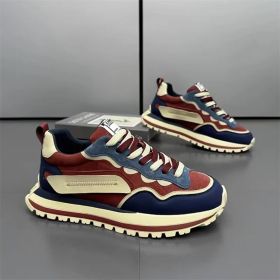 High appearance level fashion elastic shock absorbency dirt resistant men's daddy shoes color contrast fashion men's casual shoes (Color: RedSize42)