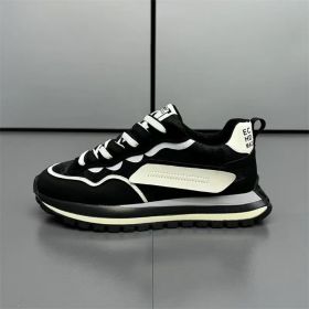 High appearance level fashion elastic shock absorbency dirt resistant men's daddy shoes color contrast fashion men's casual shoes (Color: BlackSize43)