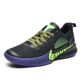 New comfortable breathable sports shoes men's anti-slip wear sports shoes youth professional combat basketball sports shoes (Color: Black greenSize40)