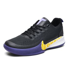 New comfortable breathable sports shoes men's anti-slip wear sports shoes youth professional combat basketball sports shoes (Color: Black goldSize41)