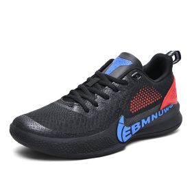New comfortable breathable sports shoes men's anti-slip wear sports shoes youth professional combat basketball sports shoes (Color: Black redSize45)