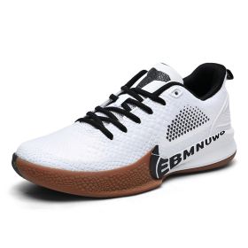 New comfortable breathable sports shoes men's anti-slip wear sports shoes youth professional combat basketball sports shoes (Color: White and blackSize45)