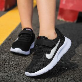 Children's shoes new trend breathable comfortable mesh running shoes for men and women children's shoes Student sports shoes 28-40 (Color: BlackSize28)