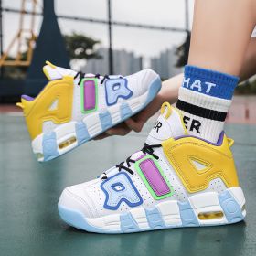 New men's and women's trend fashion personality basketball sneakers fashion match men's sneakers 5 colors (Color: orange-blue-violetSize41)