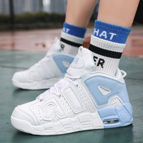 New men's and women's trend fashion personality basketball sneakers fashion match men's sneakers 5 colors (Color: White and blueSize38)