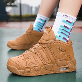 New men's and women's trend fashion personality basketball sneakers fashion match men's sneakers 5 colors (Color: wheat coloredSize43)