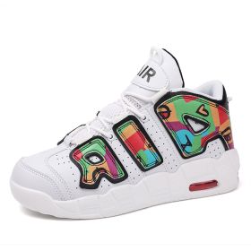 New men's and women's trend fashion personality basketball sneakers fashion match men's sneakers 5 colors (Color: Colorful graffitiSize38)