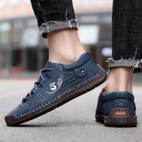 Explosive fashion trend men's handsewn casual leather shoes men's fashion shoes 38-48 leather size (Color: BlueSize41)