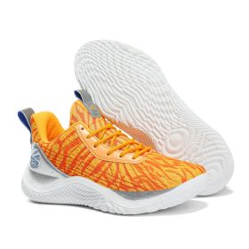 Summer men's basketball shoes net surface breathable student training shoes soft soled men's and women's sports shoes 36~45 (Color: OrangeSize42)