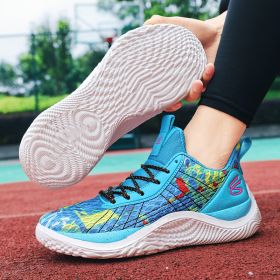 Summer men's basketball shoes net surface breathable student training shoes soft soled men's and women's sports shoes 36~45 (Color: BlueSize43)