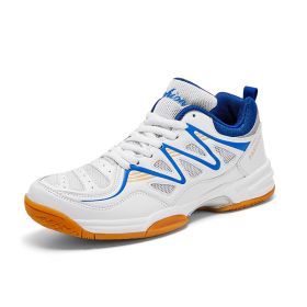 New four seasons non-slip men's badminton table tennis couple shoes sports big size men's sports shoes 38-48 (Color: White and blueSize48)