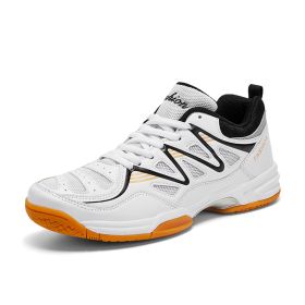 New four seasons non-slip men's badminton table tennis couple shoes sports big size men's sports shoes 38-48 (Color: White and blackSize43)