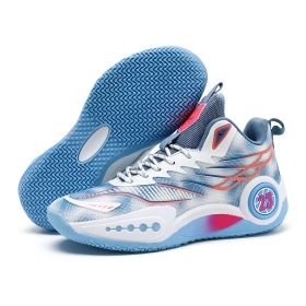 New men's and women's fashion trends comfortable breathable basketball sneakers outdoor men's sneakers 35-45 (Color: White and blueSize38)