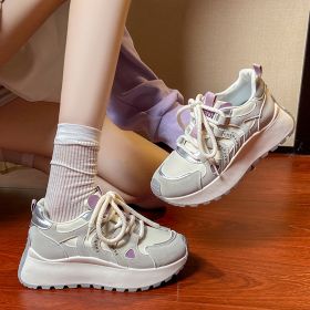 New student casual women's shoes sports shoes Daddy shoes Fashion trend all match women's sports shoes casual shoes (Color: BeigeSize37)